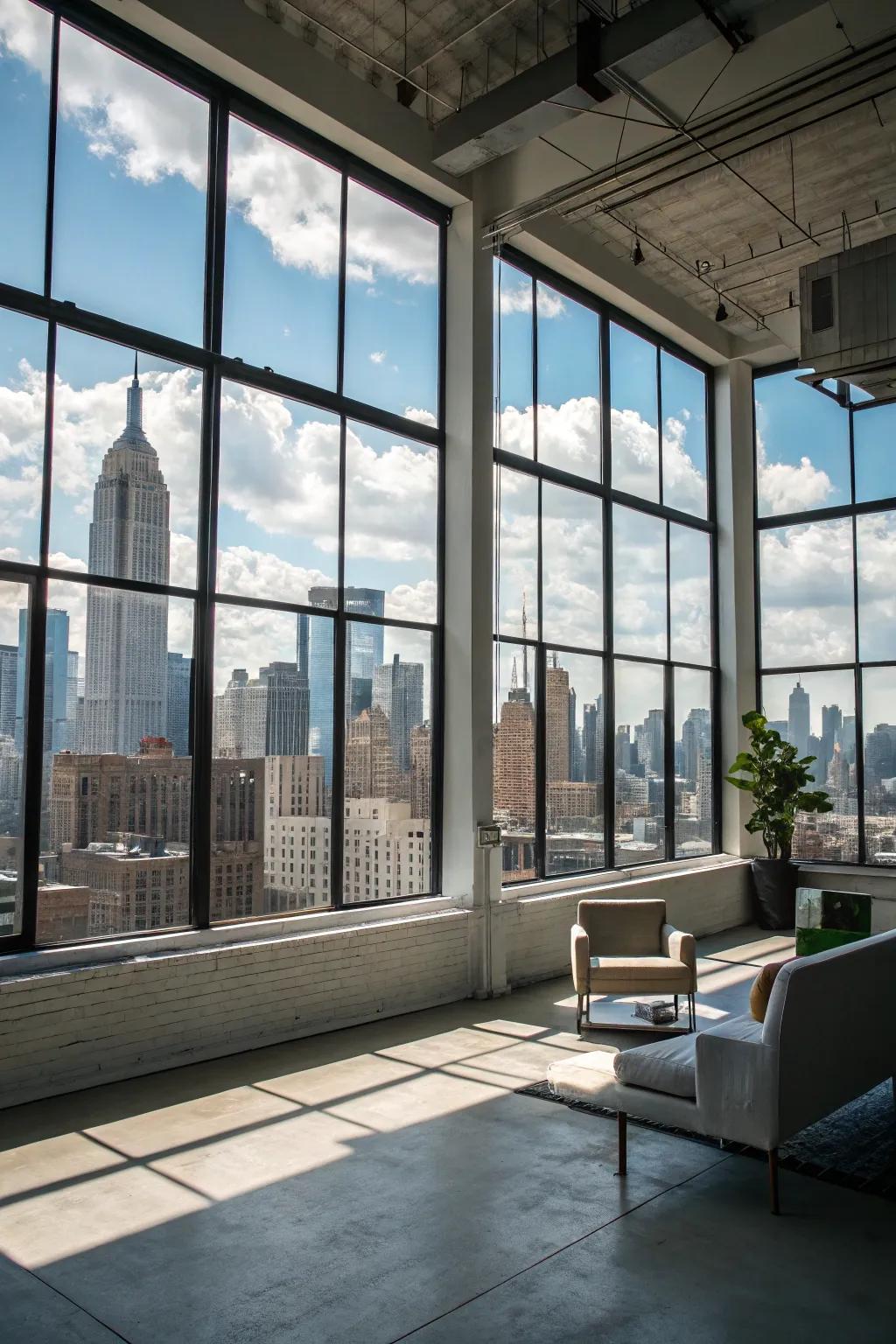 Radiant loft area boasting expansive, light-filled windows.