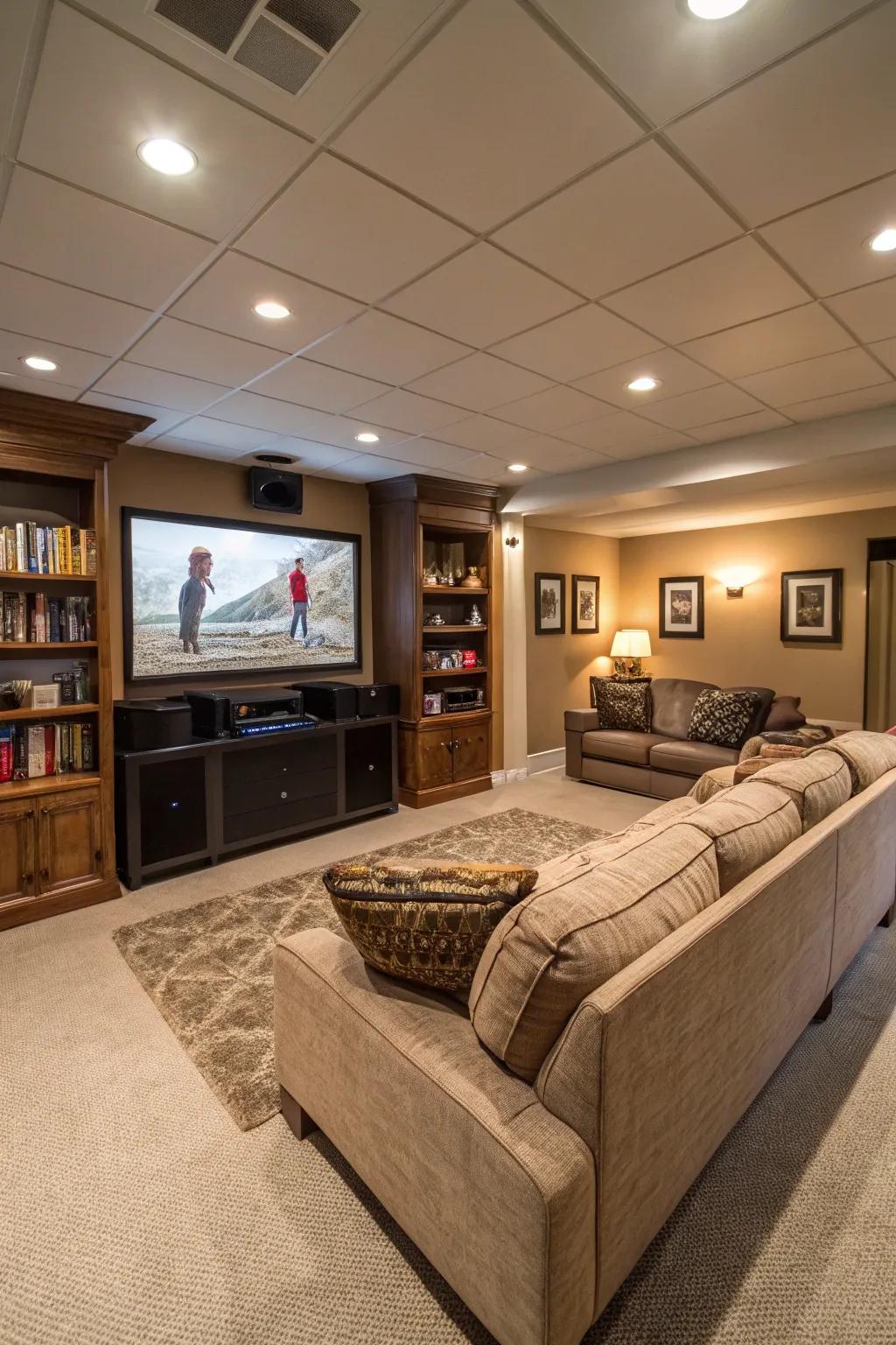 A versatile basement arrangement that maximizes area utilization.