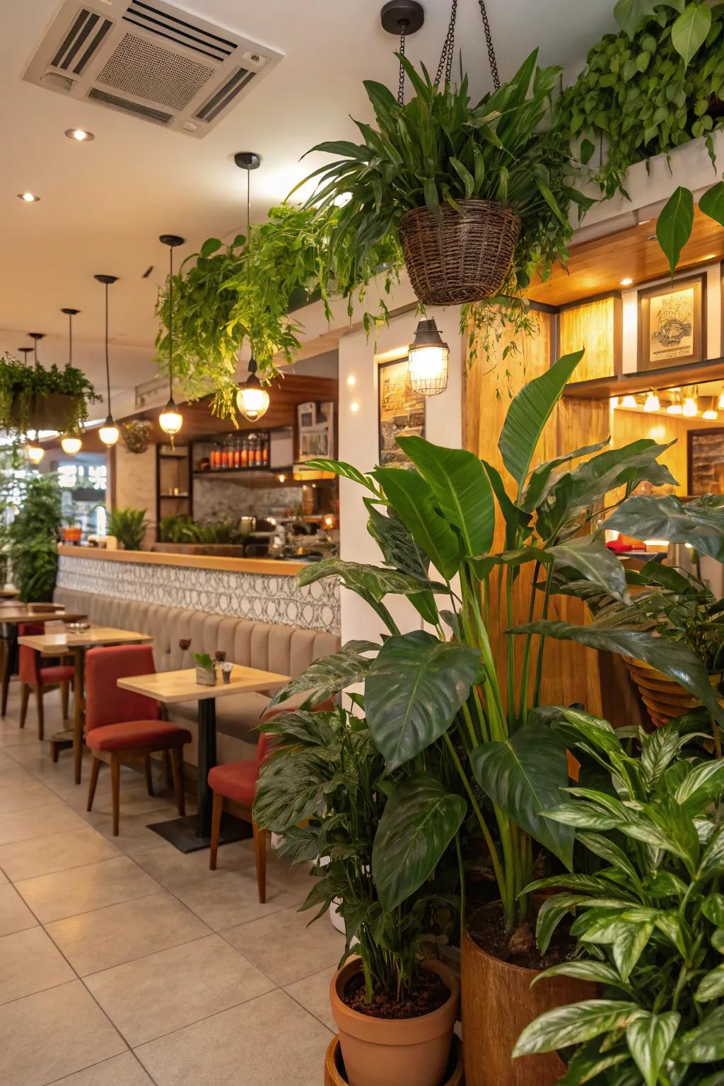 Indoor greenery enlivens and soothes the space.