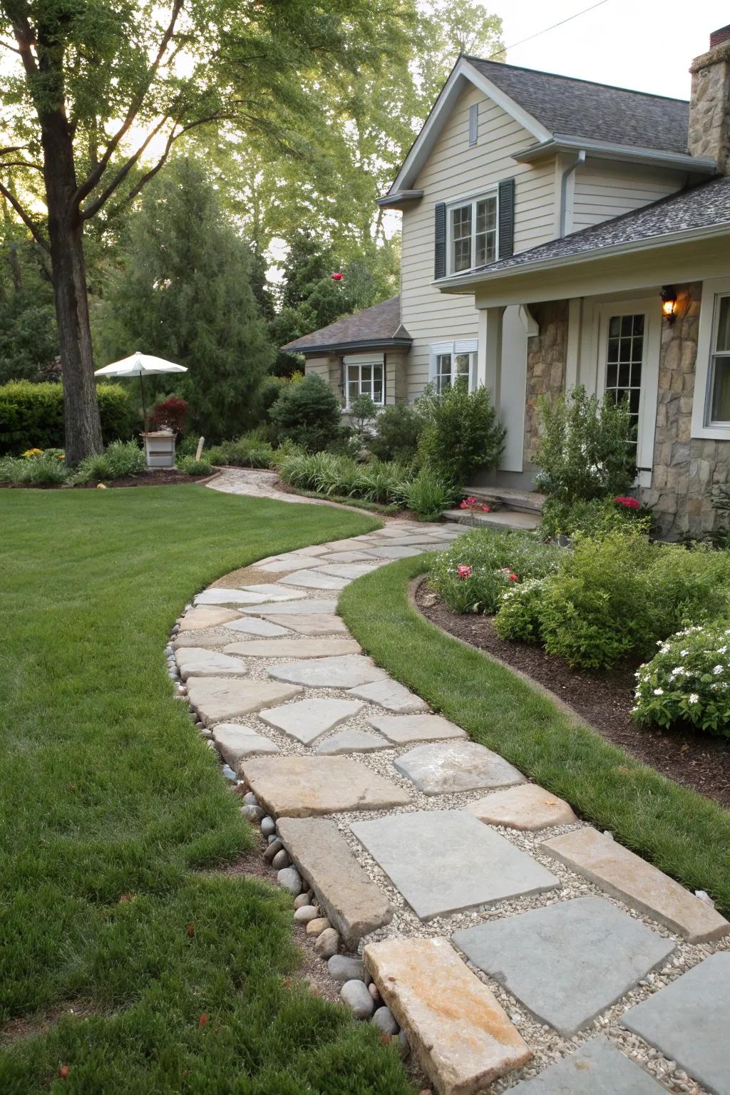 Yard elements that shape and arrange a front yard.