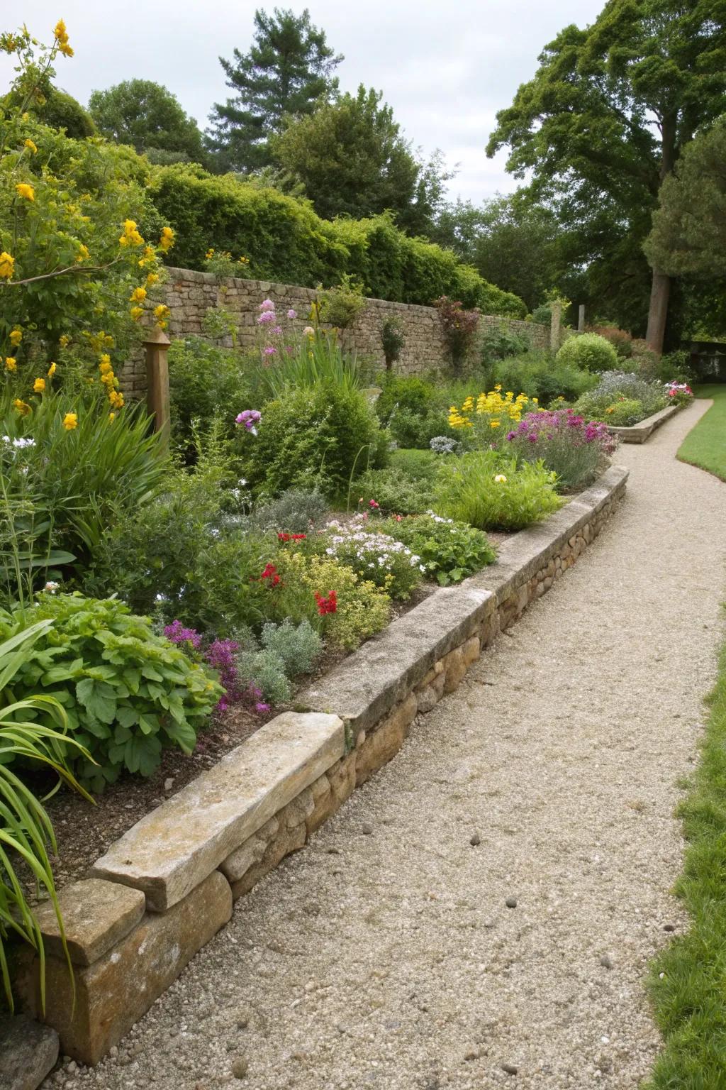 Clearly defined garden areas crafted with stone edging for a refined look.