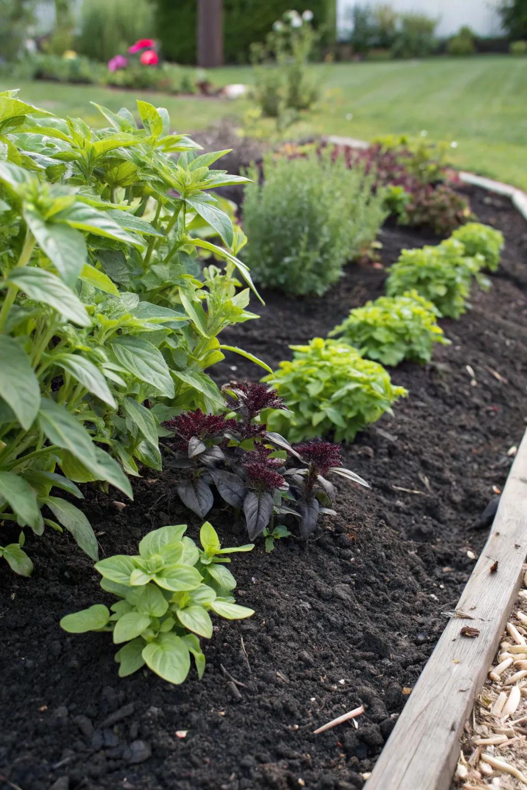 Mulched beds help preserve moisture and minimize weeds.