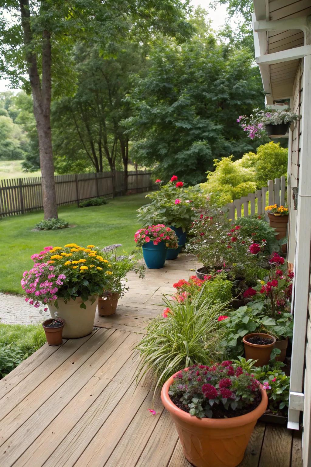 Container gardens provide adaptable and minimal-effort greenery.