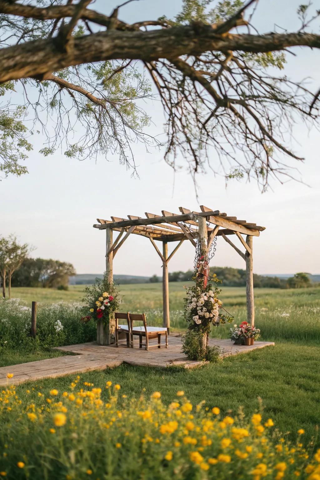 A down-to-earth outdoor mandap perfectly harmonizes with nature&rsquo;s allure.