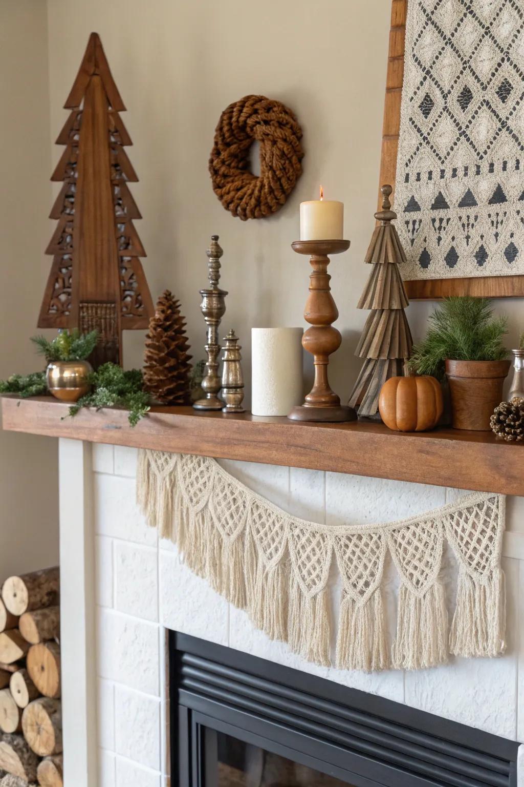 Mixing textures creates an inviting mantel.