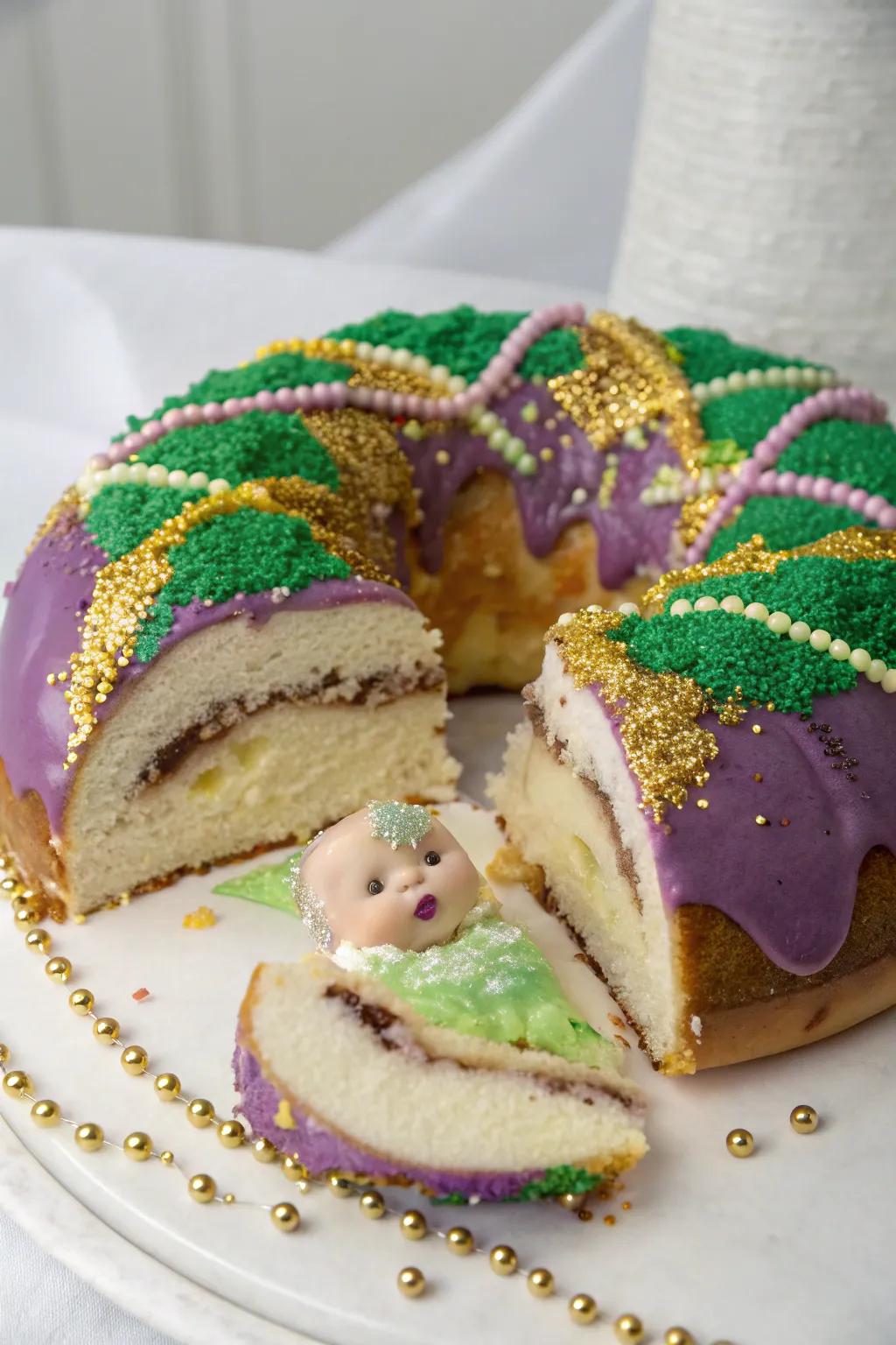 A scrumptious homemade King's Cake enhances tradition and brings excitement to the event