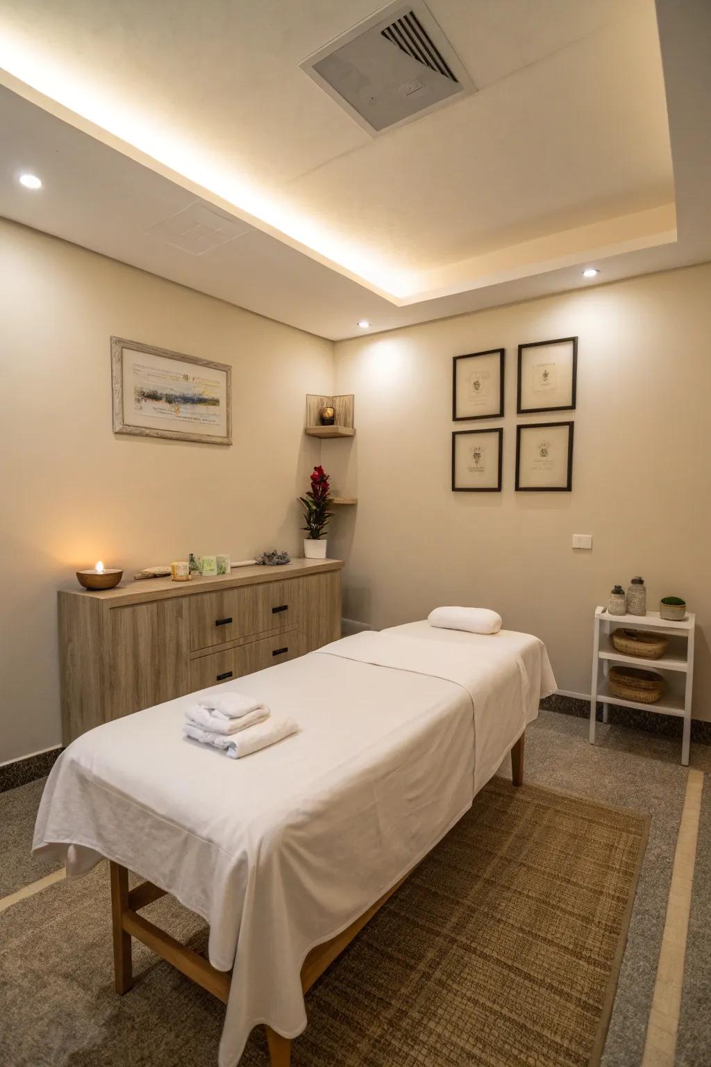A minimalist massage room with uncluttered design and simple decor.