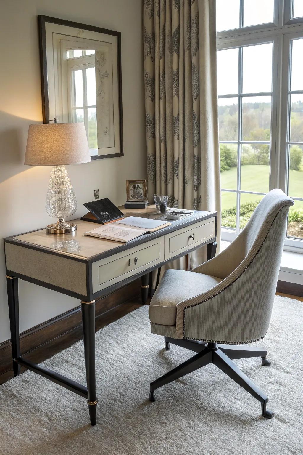 A thoughtfully positioned workstation combines function with aesthetic appeal.