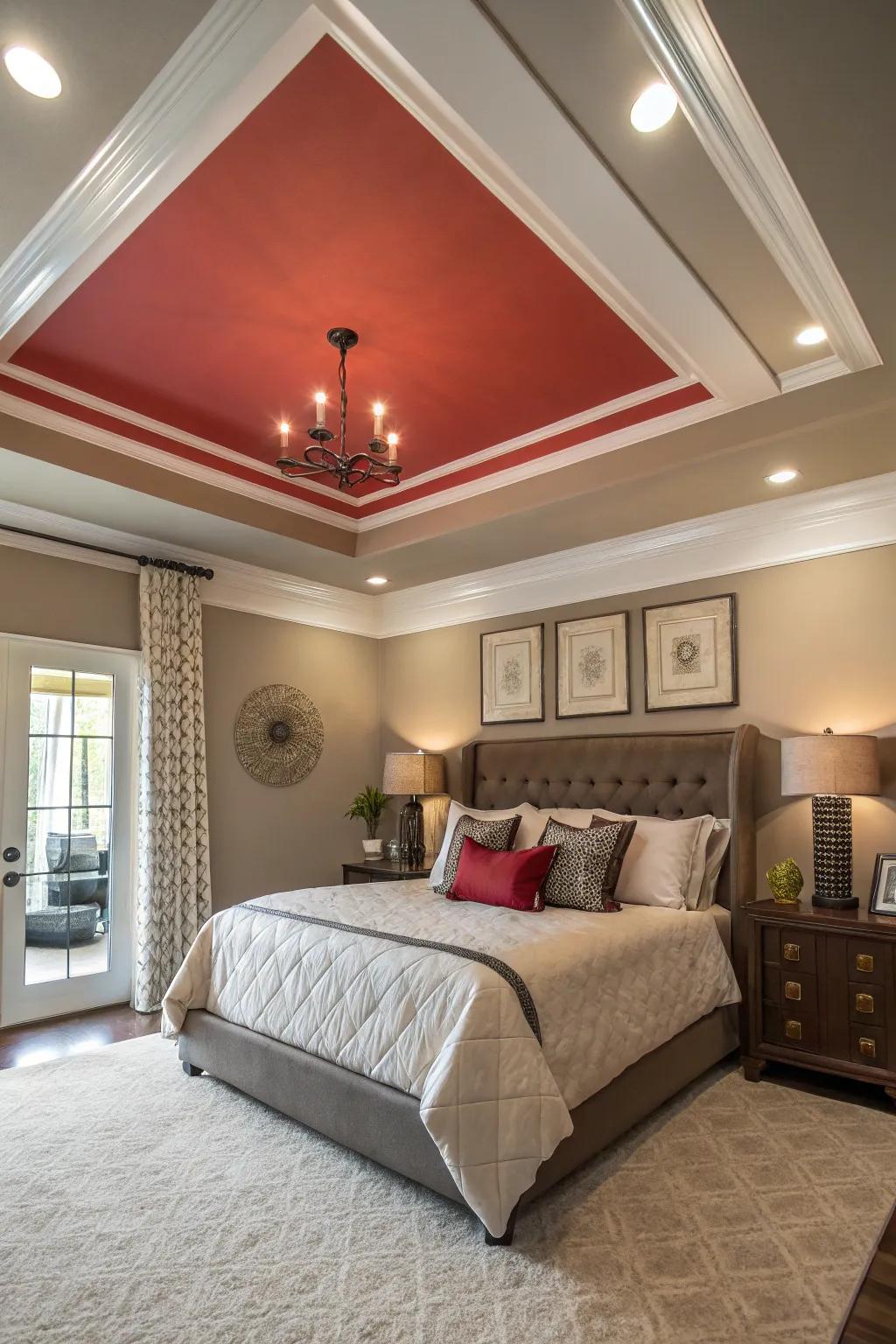 Using contrasting colors highlights the beautiful structure of your tray ceiling.