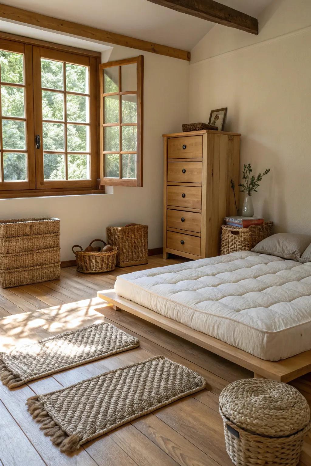 Natural components enhance the warmth of the room.