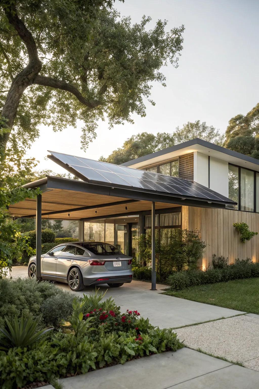 A solar-powered carport smartly combines shelter and renewable energy.