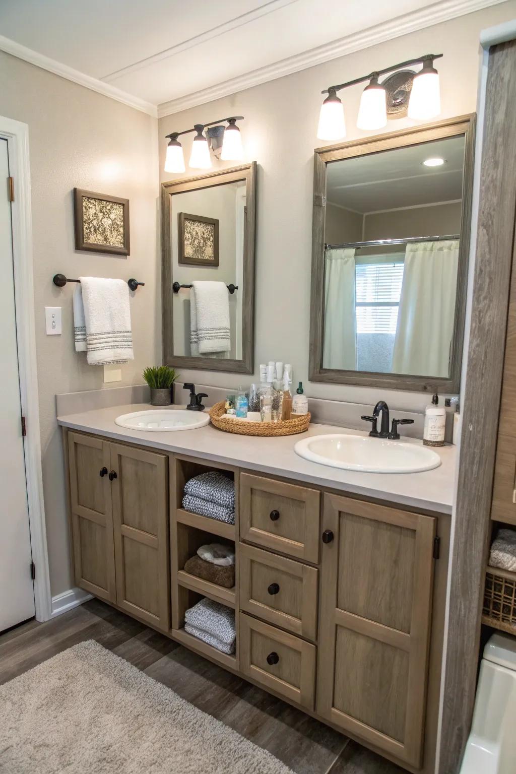 This stylish double vanity provides both functionality and elegance.