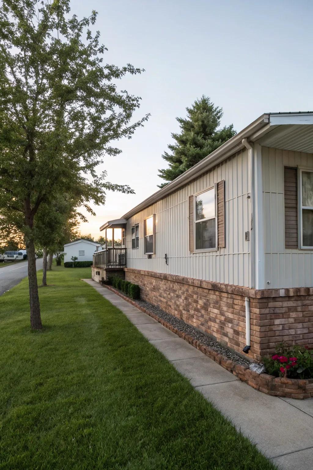 Brick-like sheet base coverings introduce a traditional, firm presence.