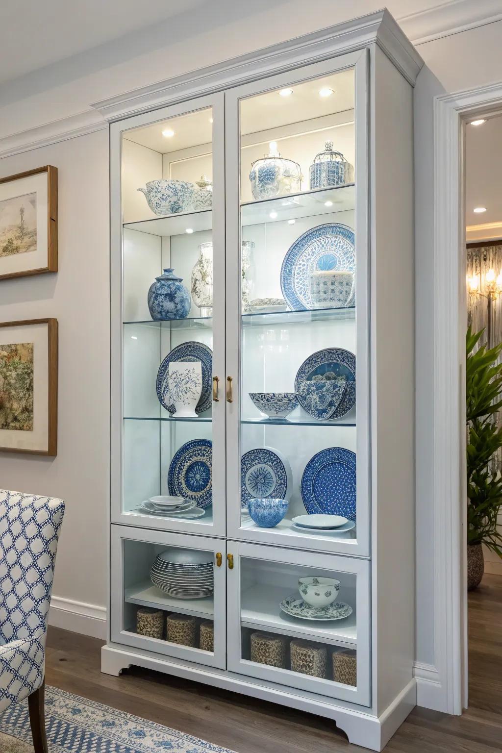 An integrated hues tale within a modern display cabinet.