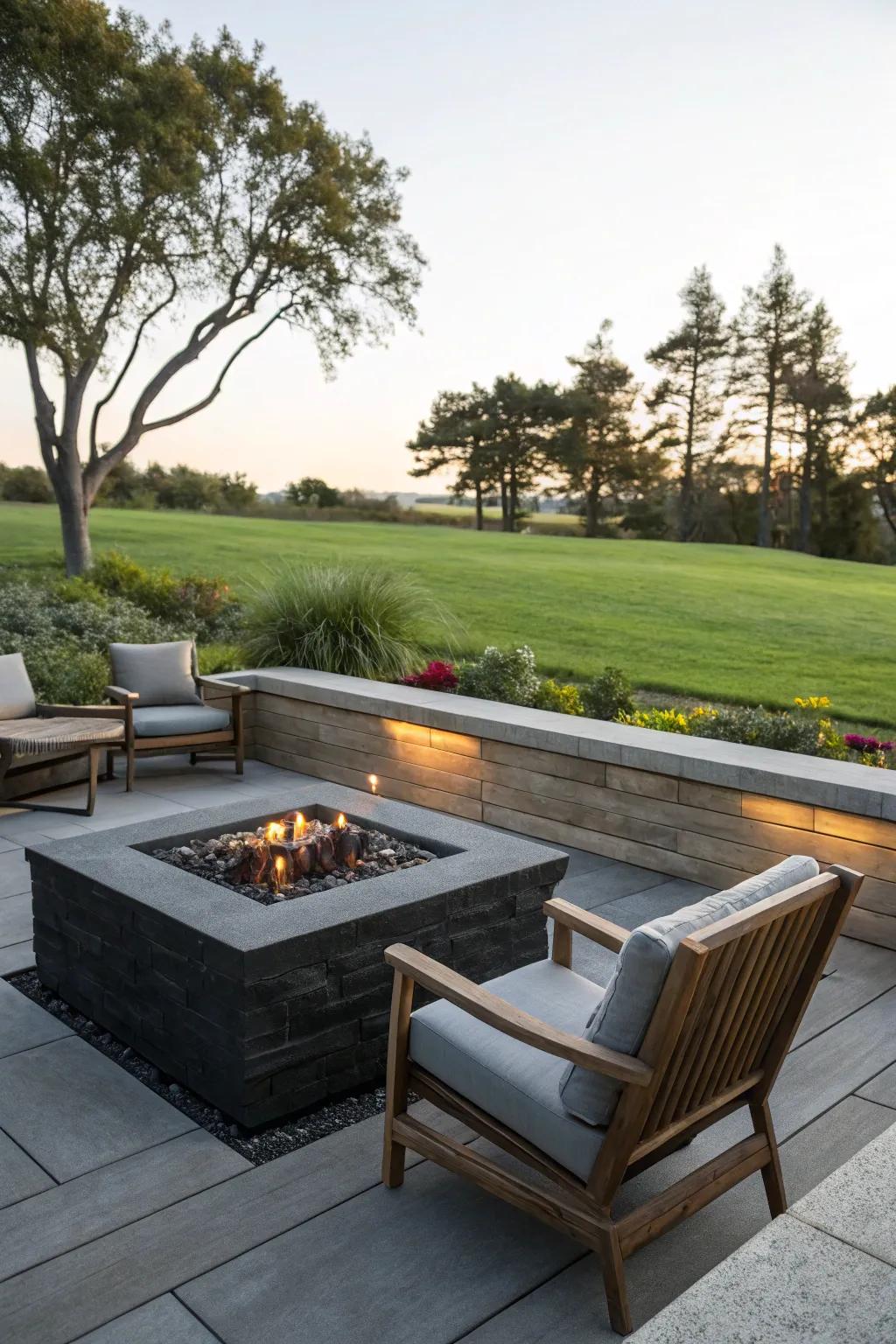 A fire pit becomes a warm focal point for nighttime get-togethers.