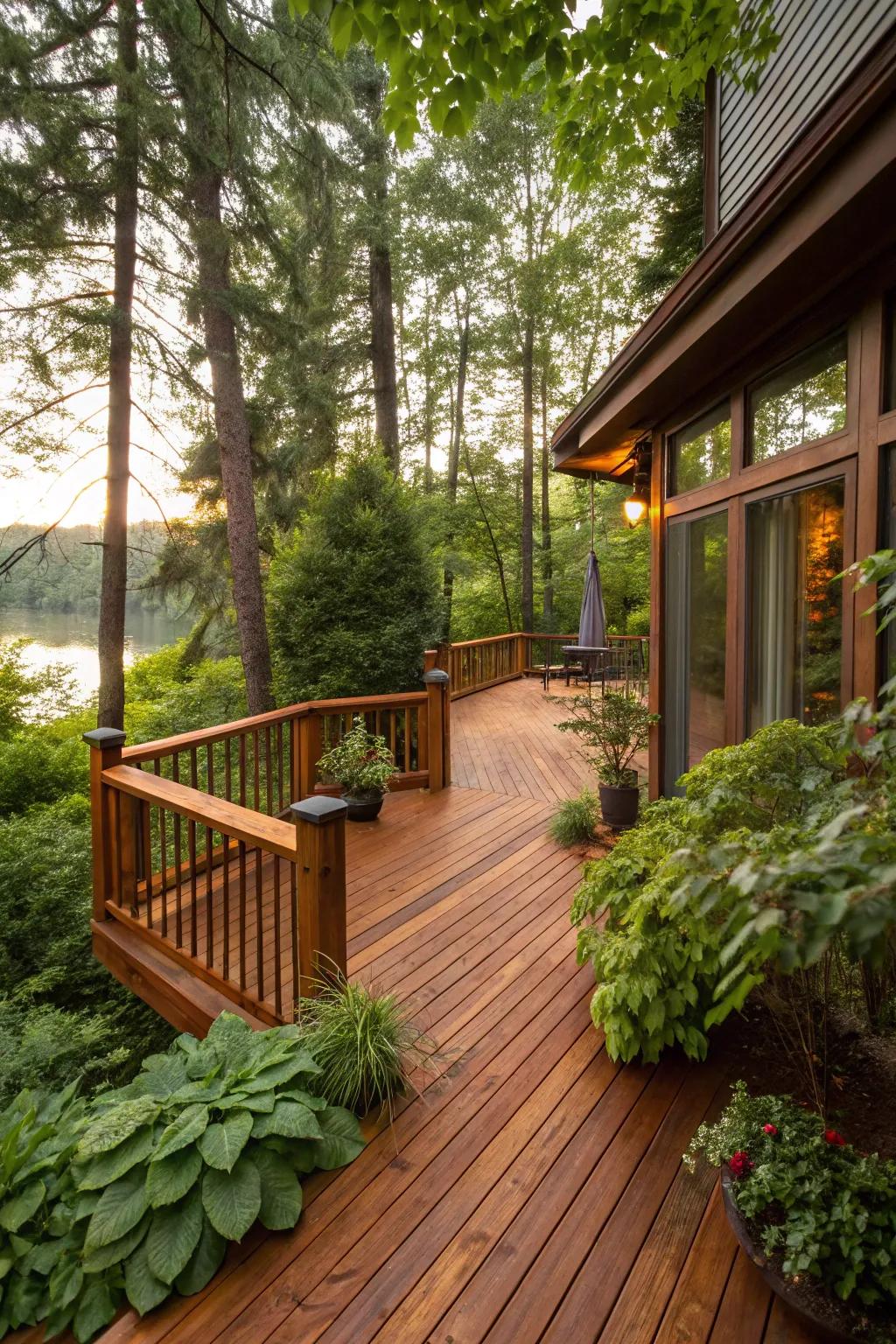 Natural redwood tint highlights the beauty of wood.