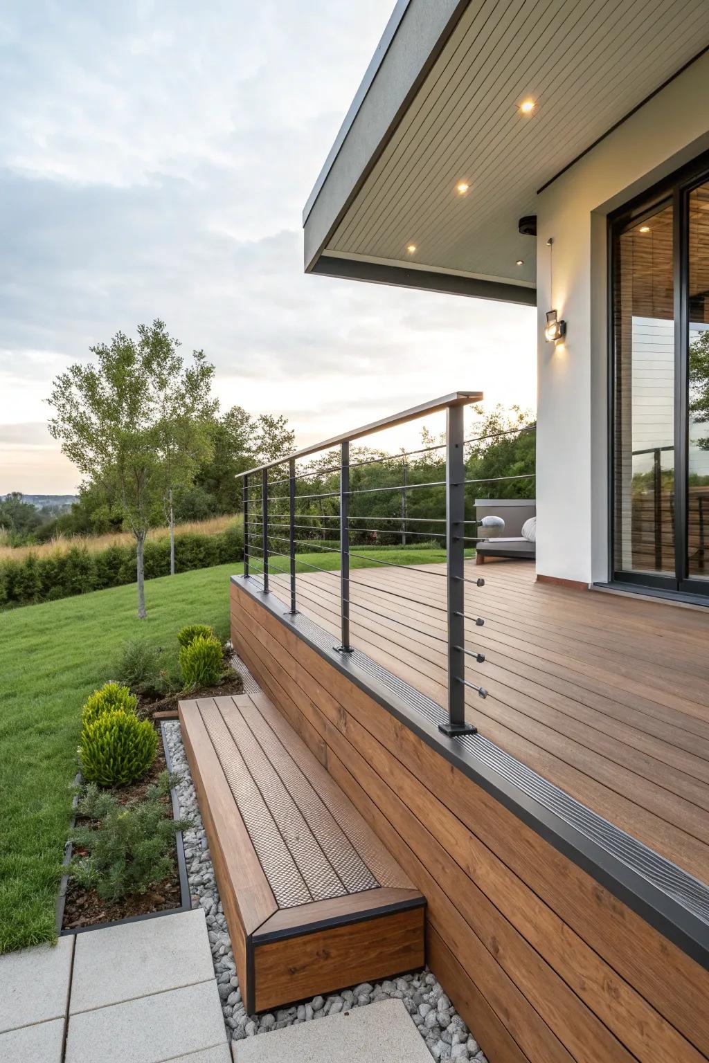 Mixed materials add a modern touch to deck skirting.