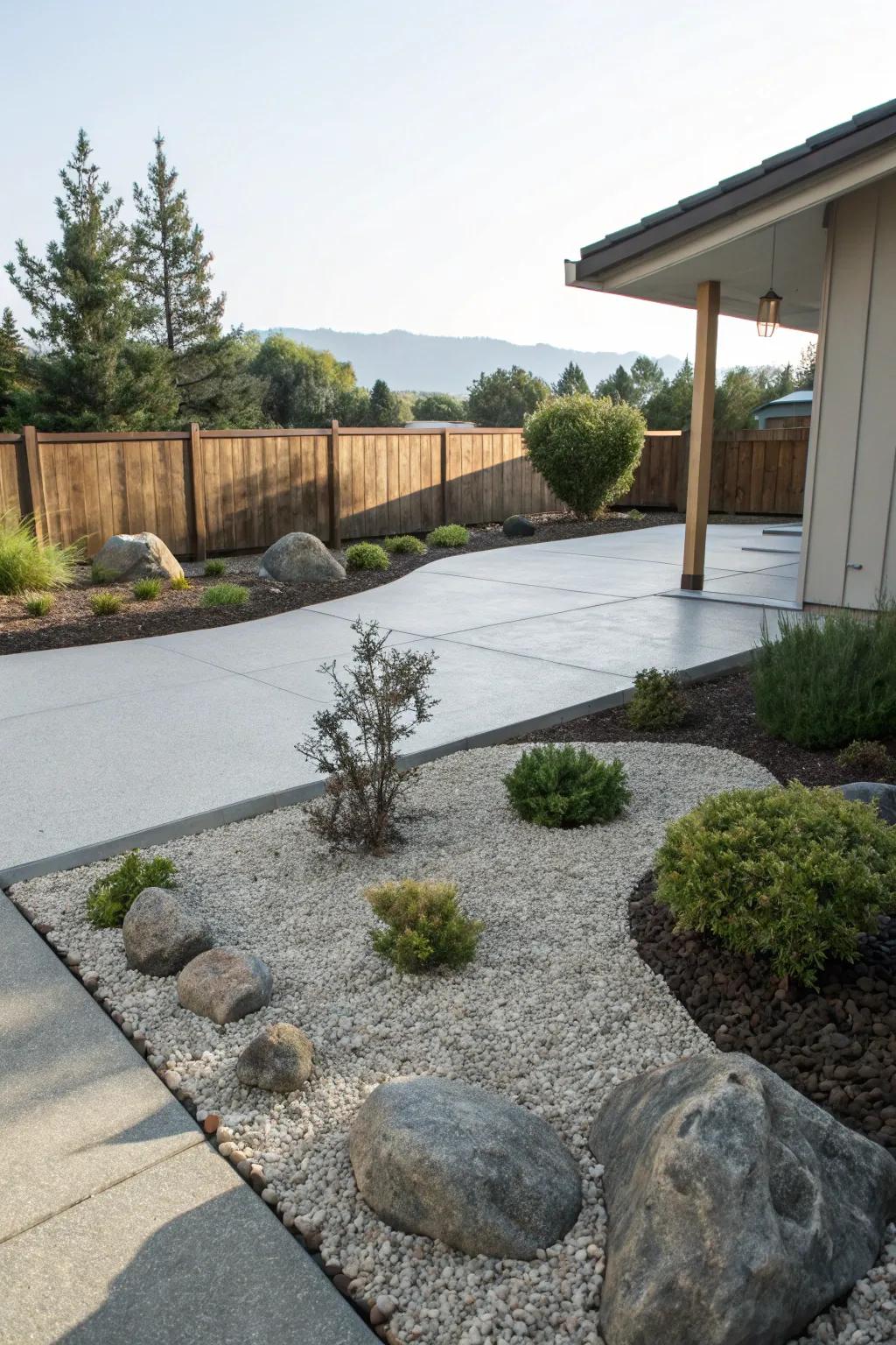 Simple greenery complements the texture of the patio.