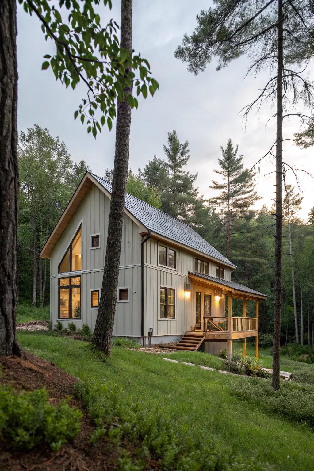 Pale grey and cedar lumber offer a warm, rustic appeal.