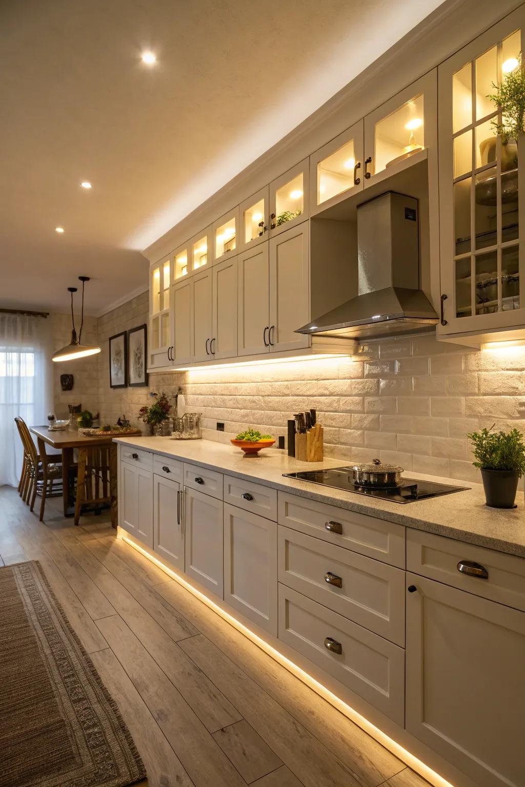 Built-in illumination adding warmth and practicality.