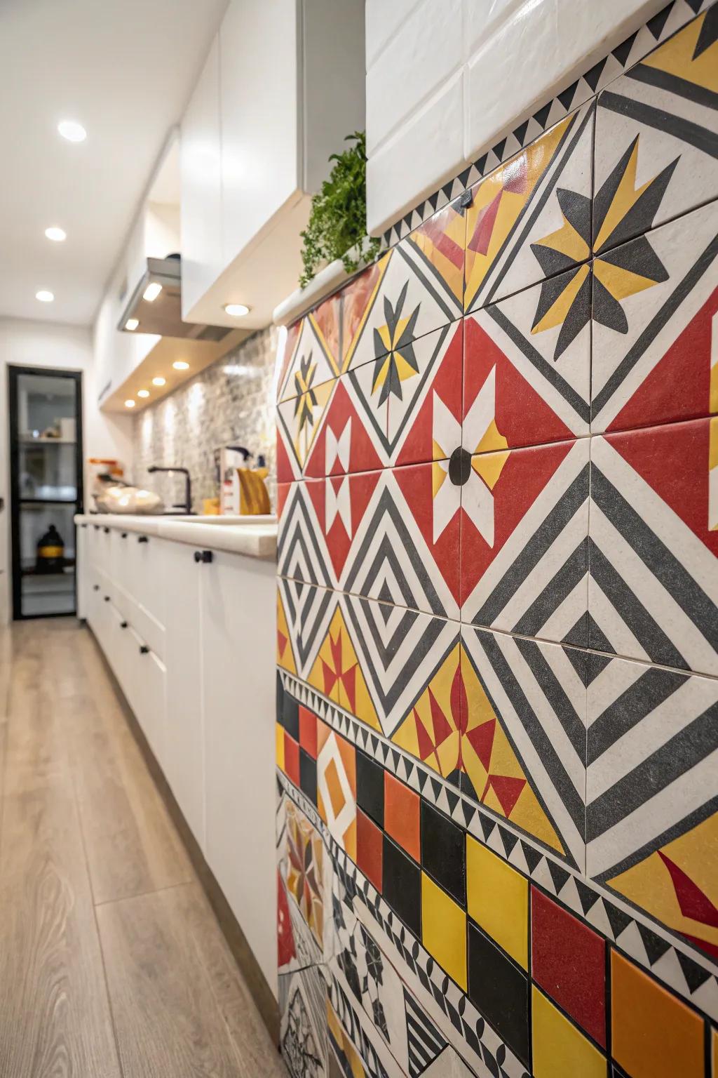 Tiles with funky designs make a bold statement in modern kitchens.