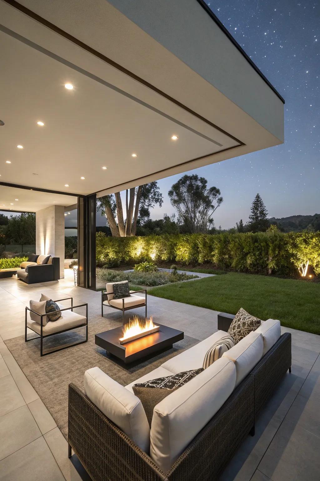 Open-air relaxation spots smoothly intertwine comfort with fashionable design.