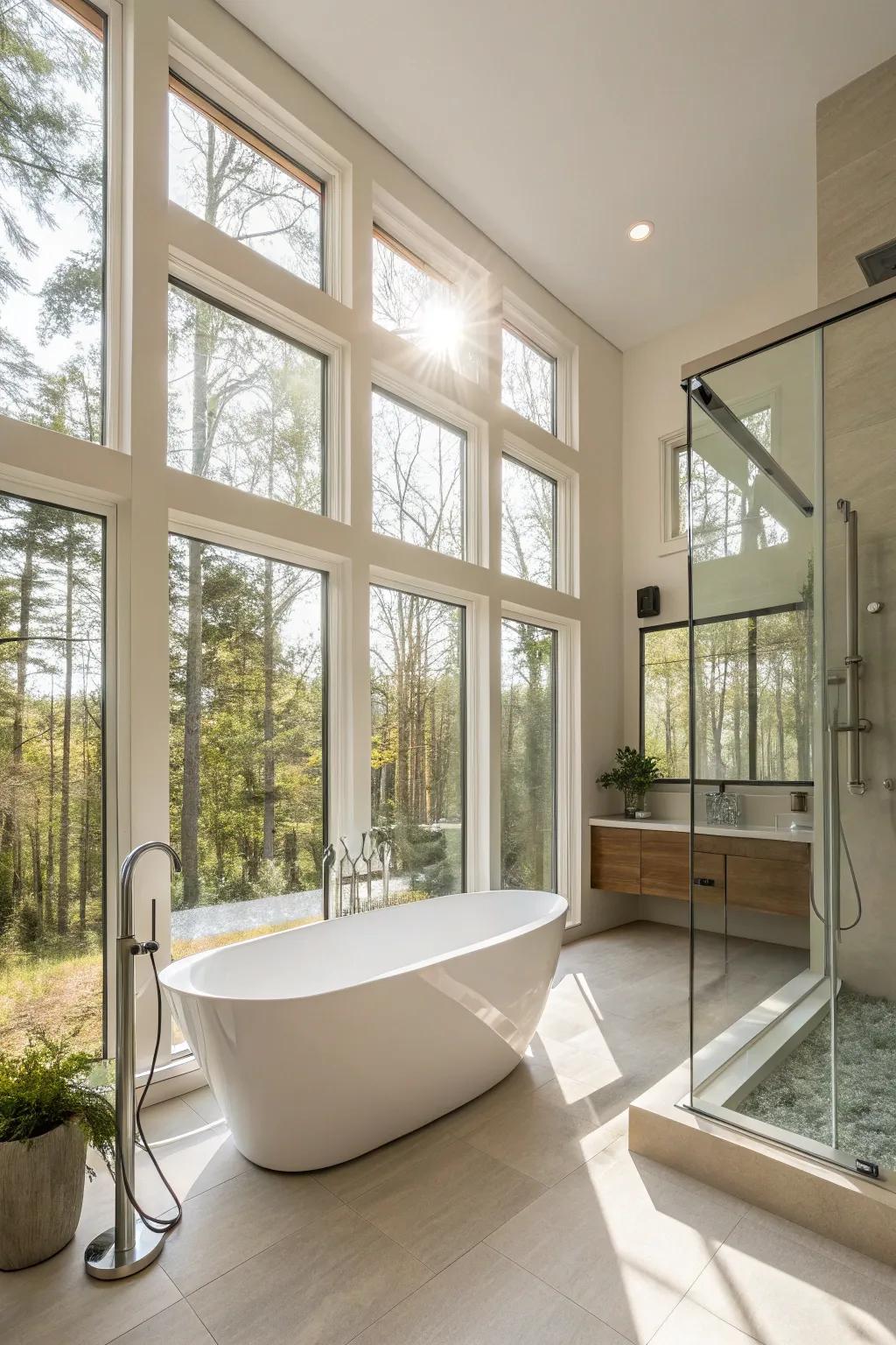 Sunlight elevates the spacious sensation of this bathroom.