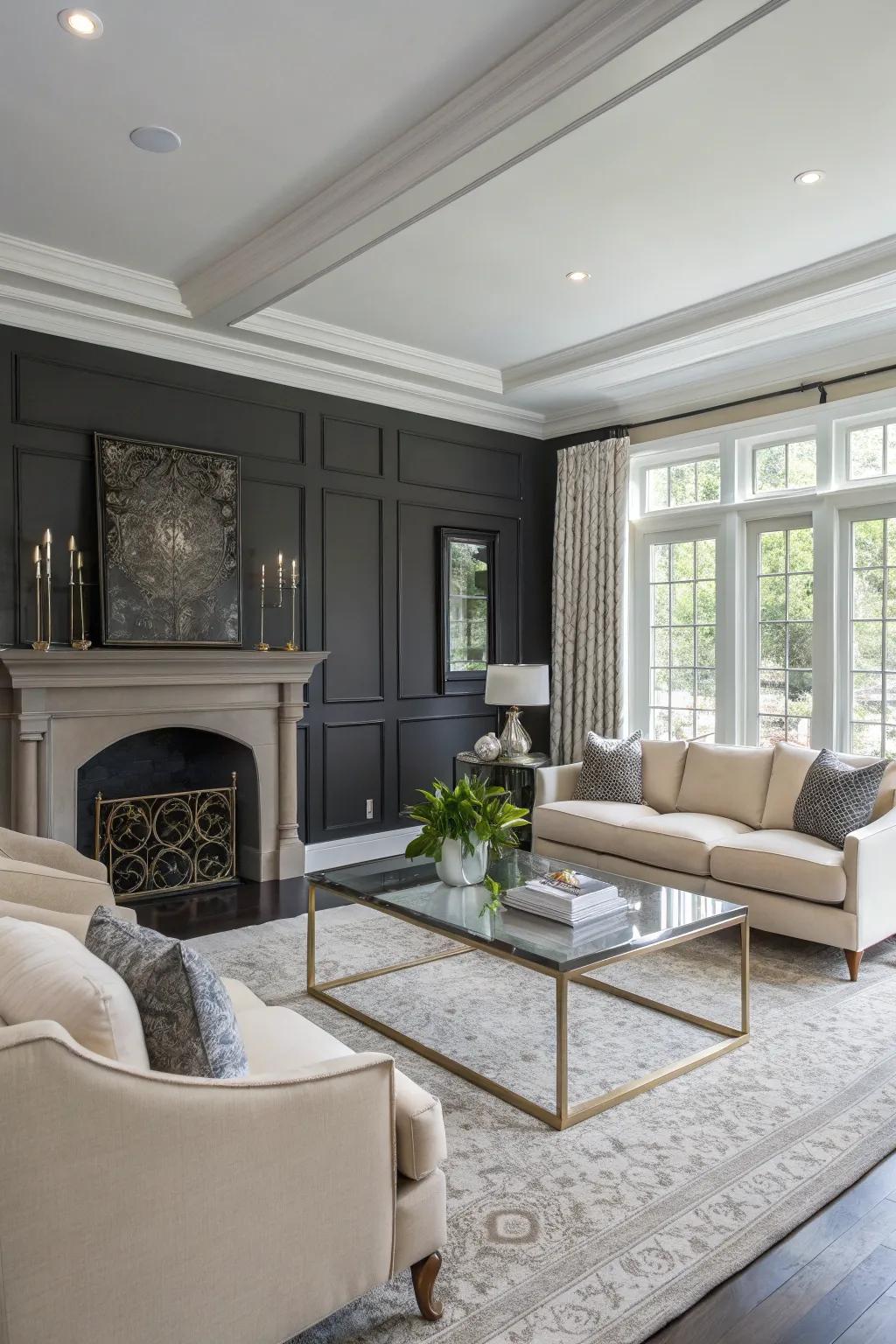Dark Gray walls offer a sophisticated backdrop for this stylish living area.