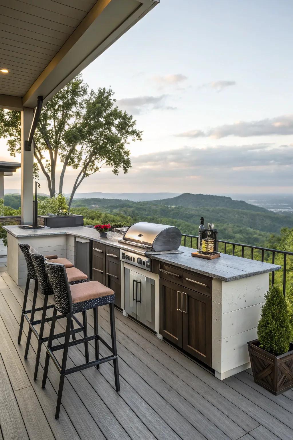 An outdoor kitchen that blends functionality with amazing views.