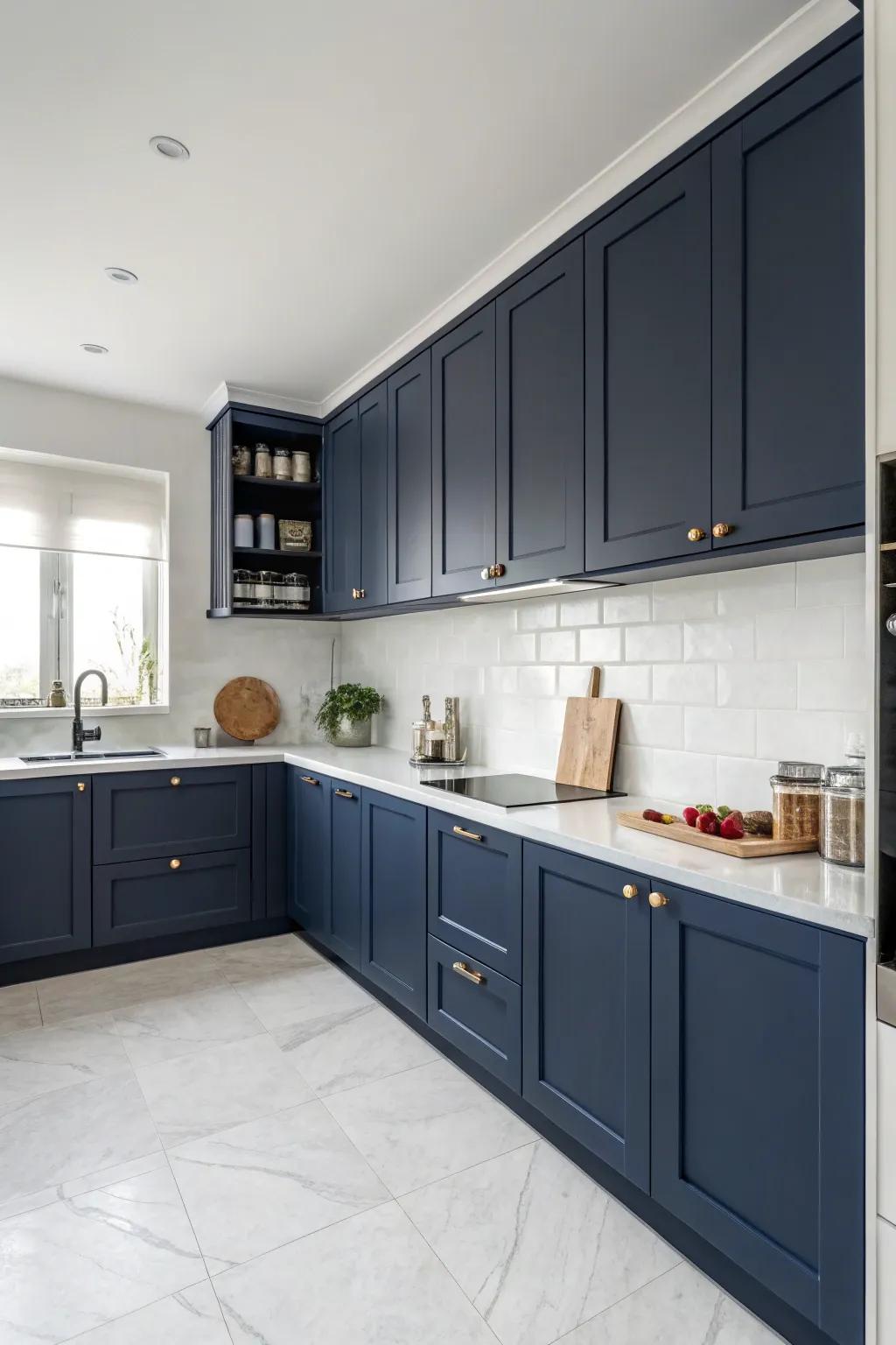 Understated deep sea cabinets deliver a streamlined and contemporary culinary appearance.