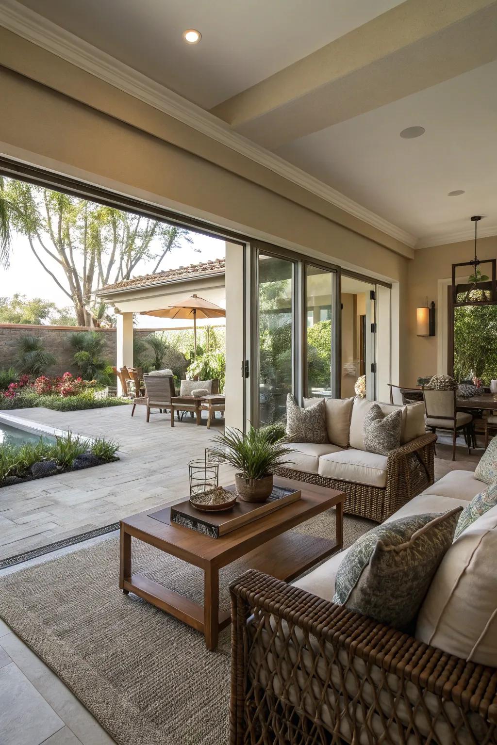 Harmonious decor creating a seamless indoor-outdoor transition.