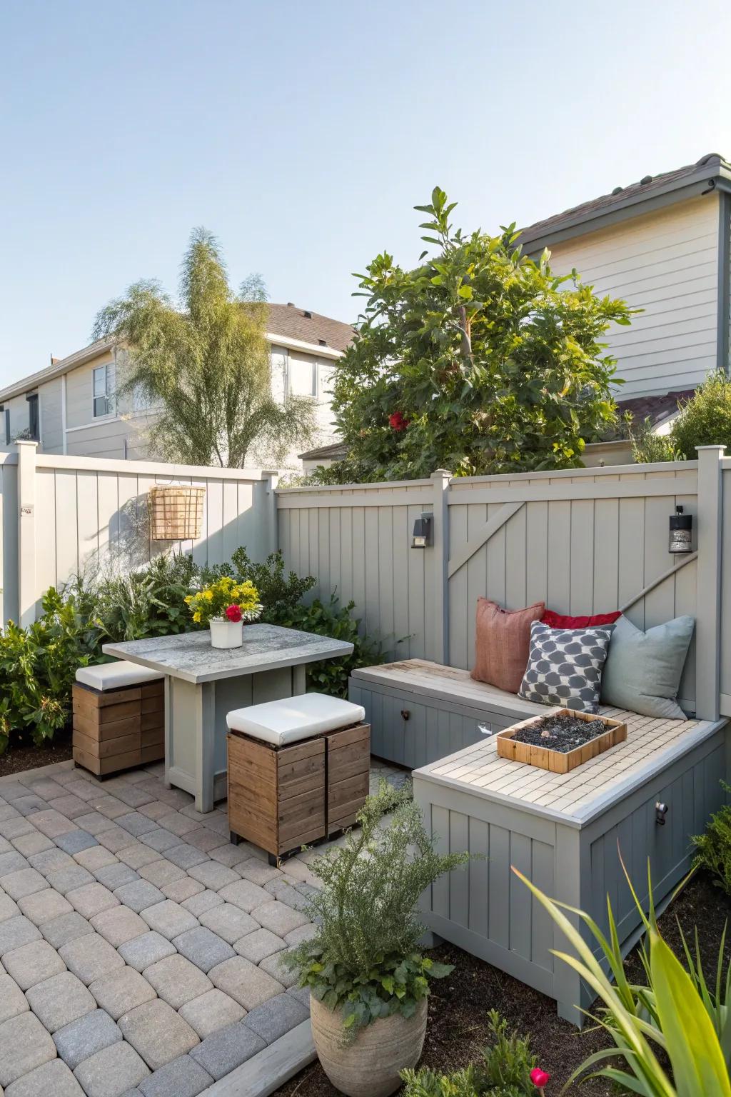 Multifunctional furniture helps keep your backyard tidy.