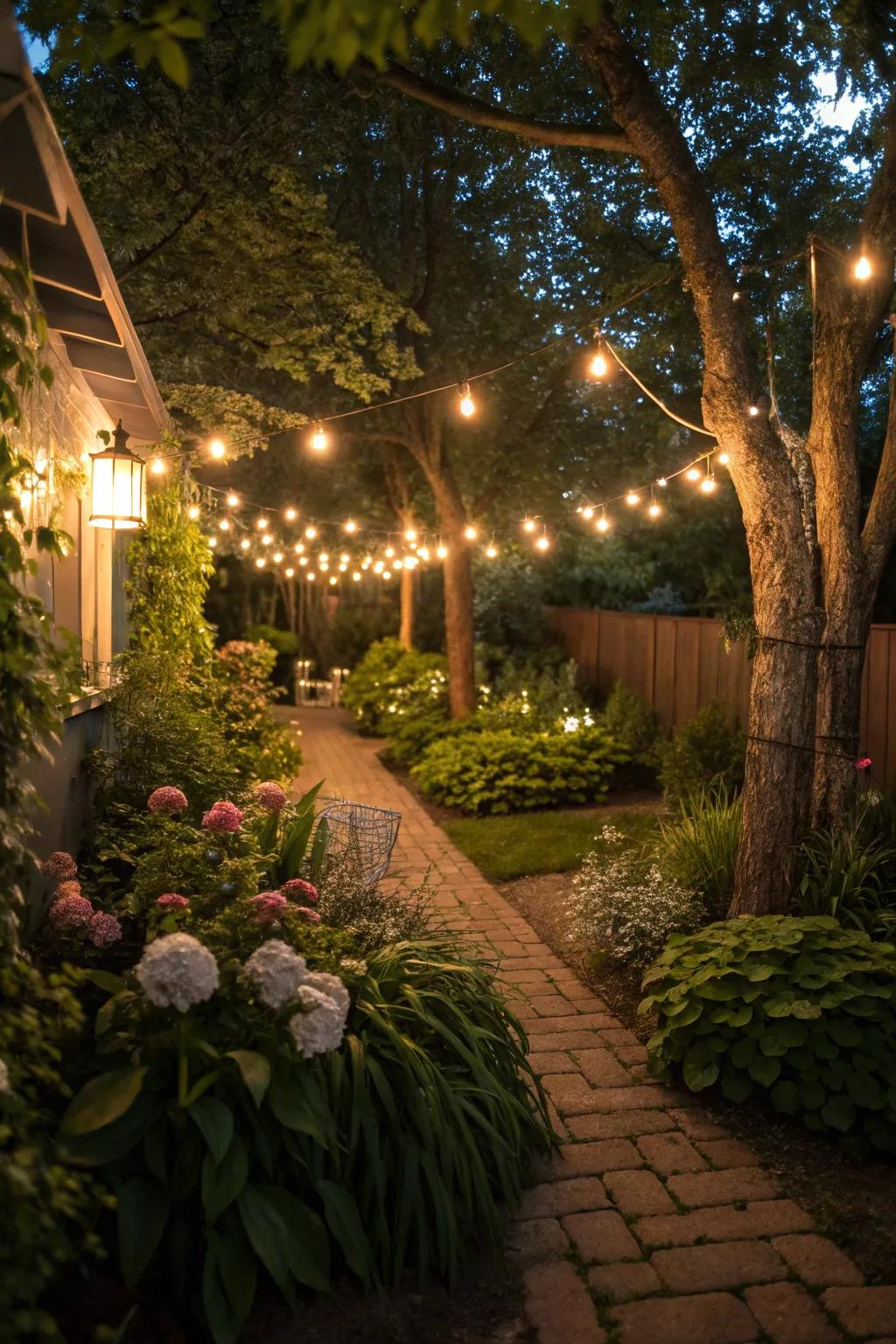 Clever lighting improving the mood of a small garden.