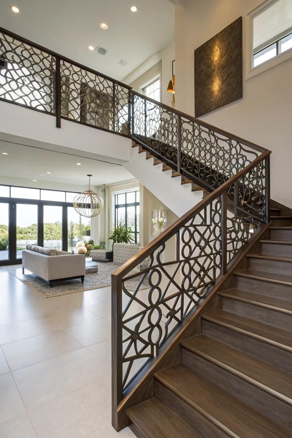 Patterned metal railings crafting an artistic statement.