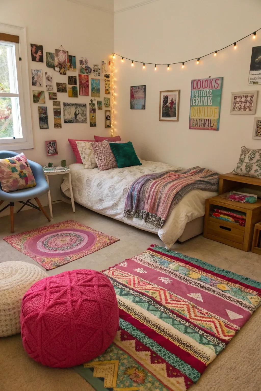 Layered fabrics amplify warmth and style within this bedroom environment.
