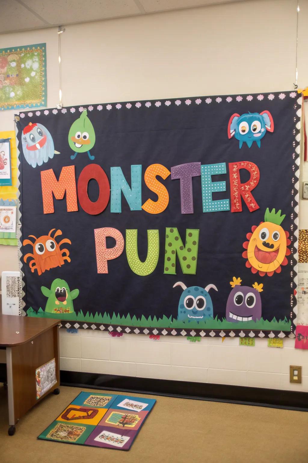 A pun-filled creature bulletin board that adds humor and charm to any space.