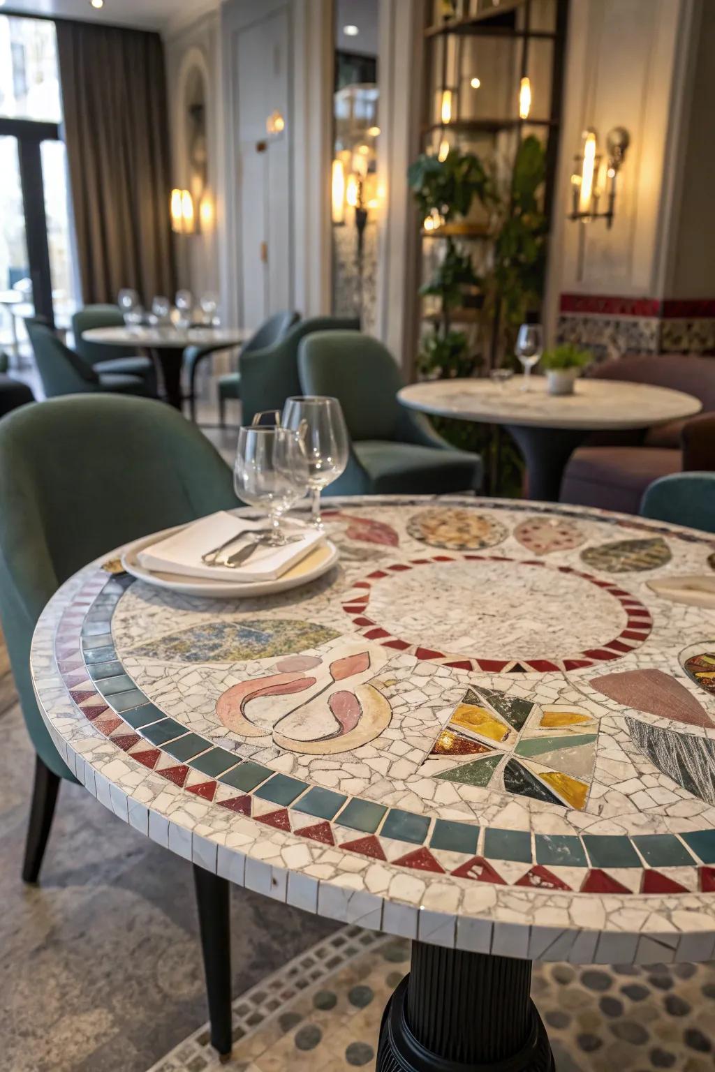 Shattered dishes discover renewed purpose in stunning mosaic artistry.