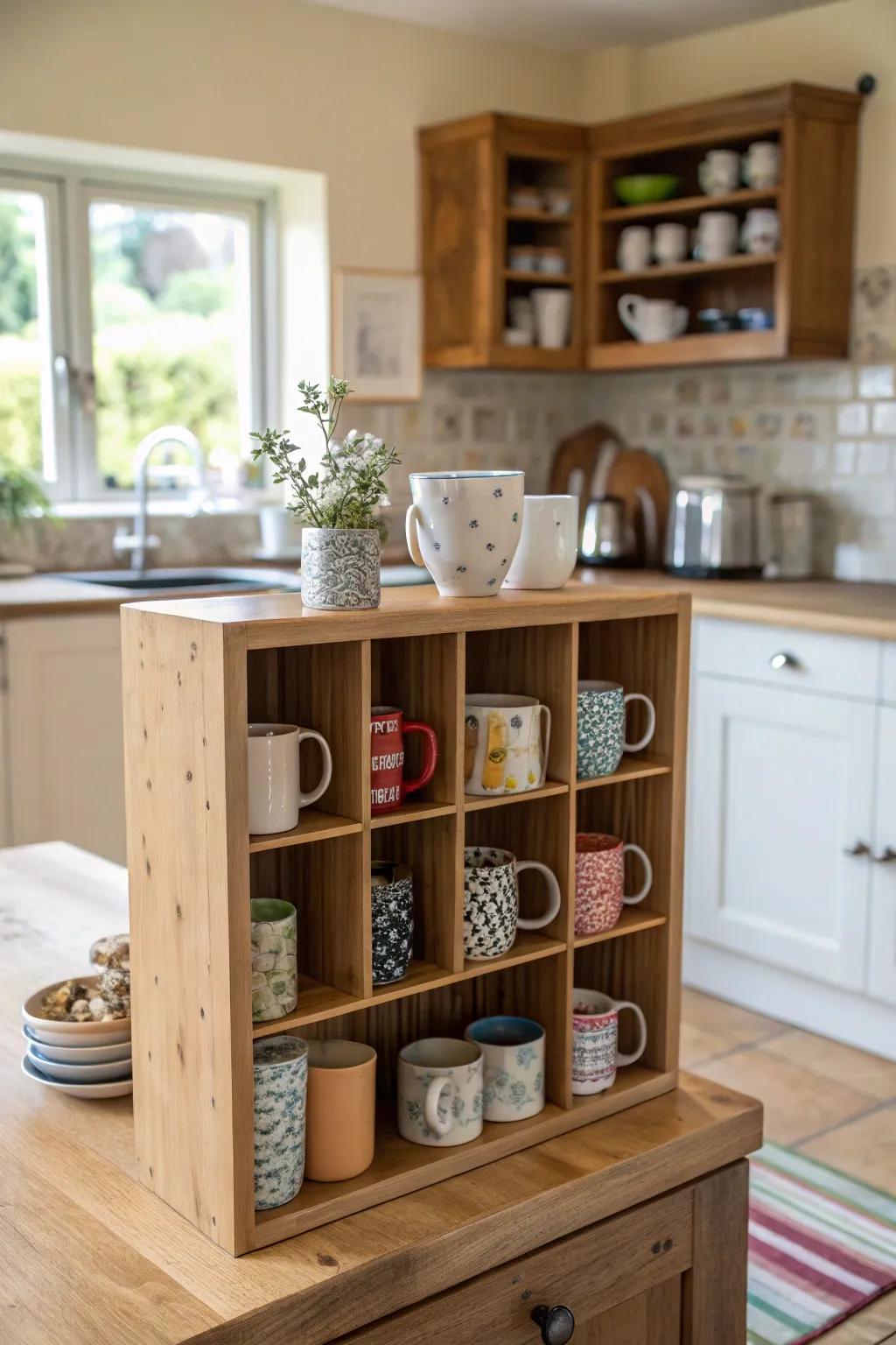Organize your mugs individually with cubby organizers.