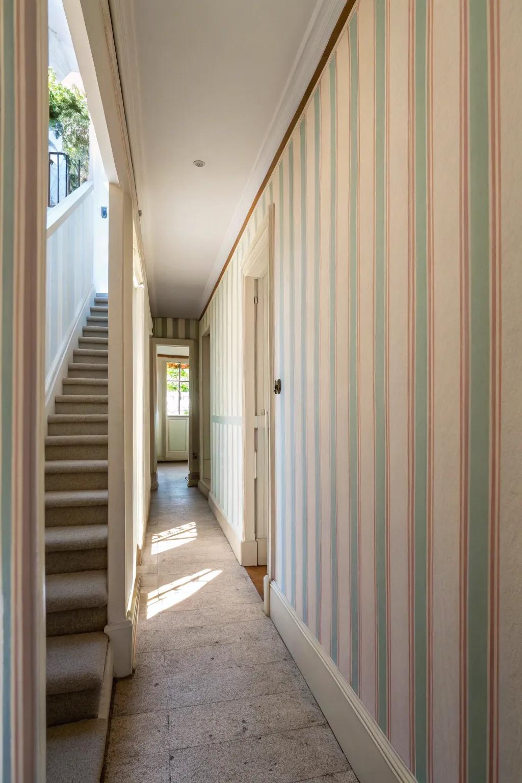 Vertical stripes can give a restricted hallway a taller, more exquisite appearance.