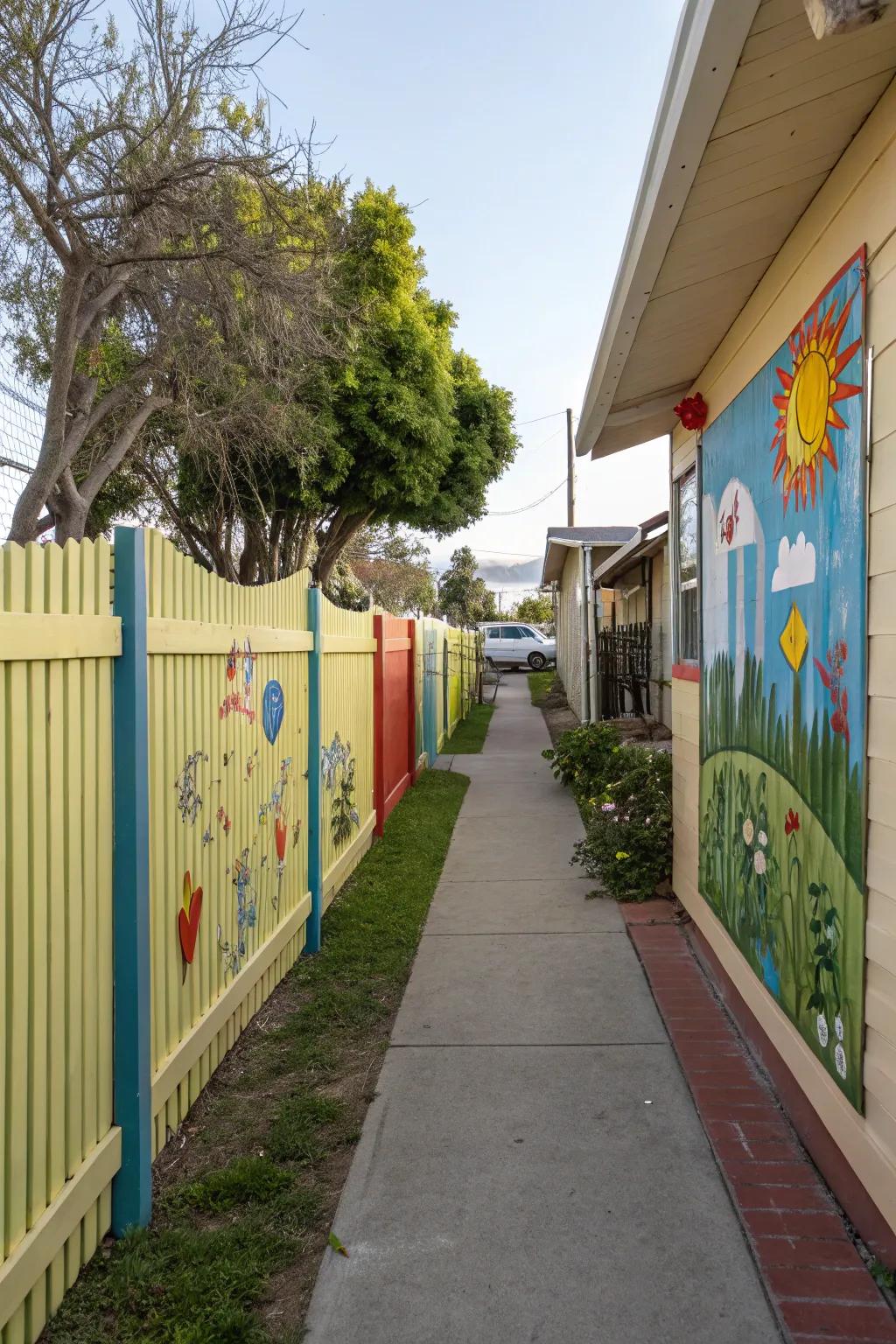 Wall artistry enhances personality and flair in any side garden.