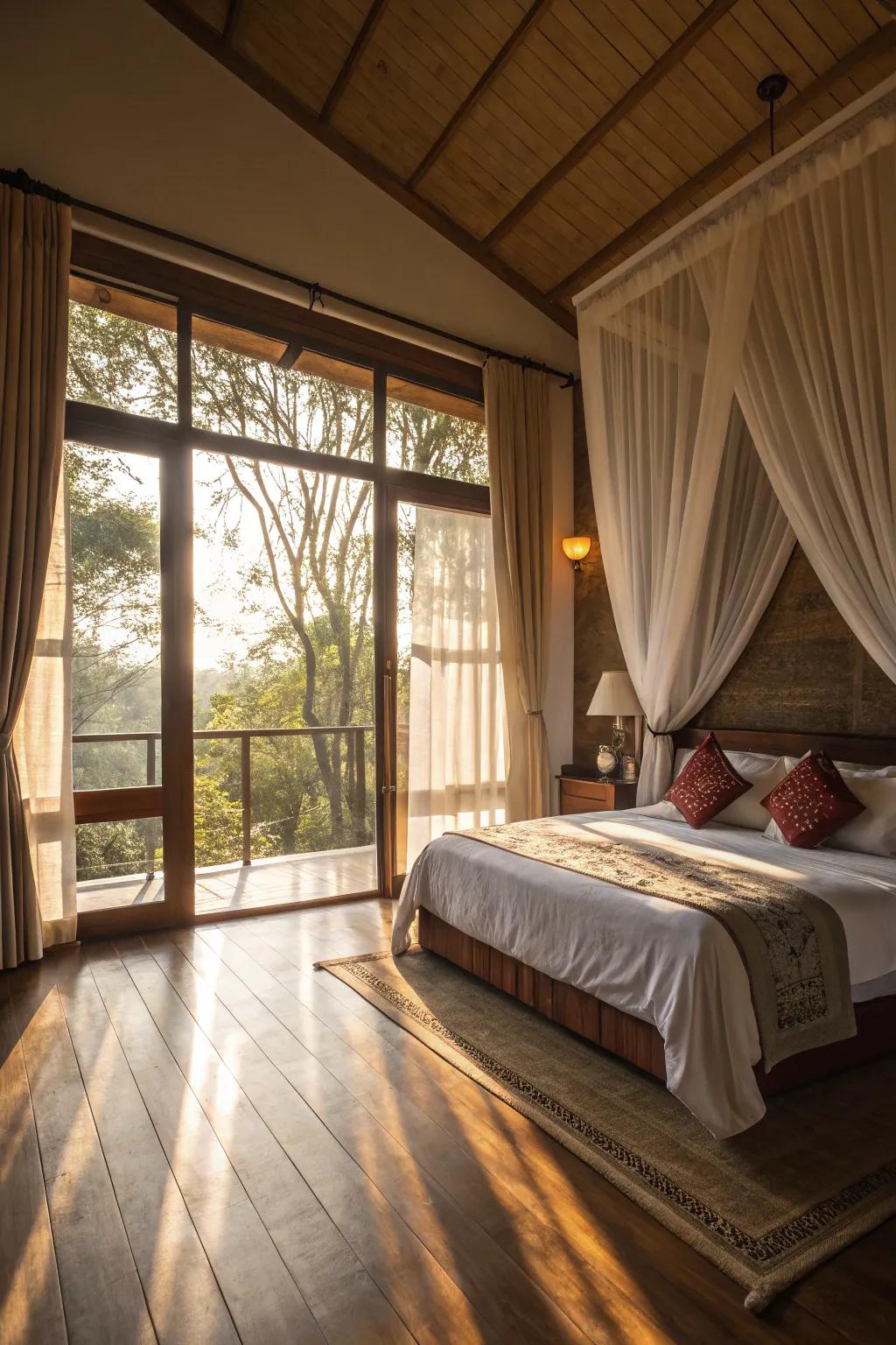 Natural illumination transforms a bedroom into a radiant and appealing area.