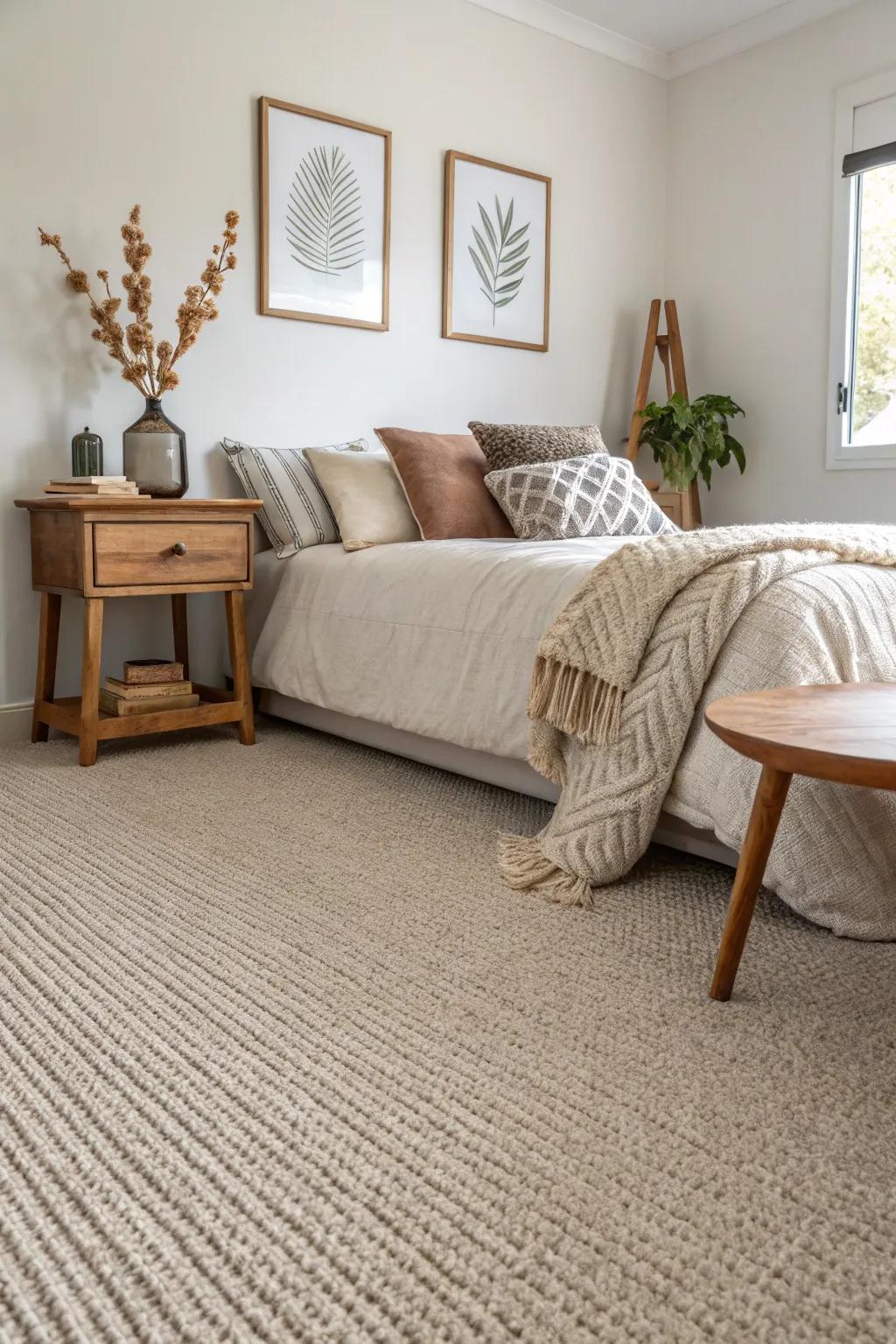 Textured neutrals introduce a sophisticated touch to minimalist rooms.