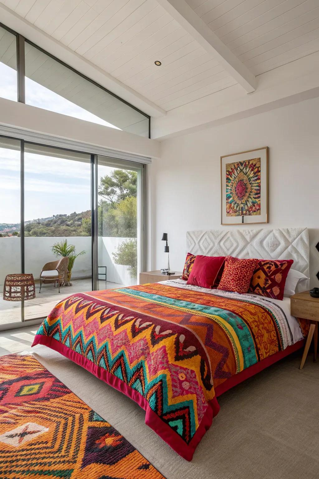 Eye-catching bedding can inject vibrant personality into your bedroom decor.