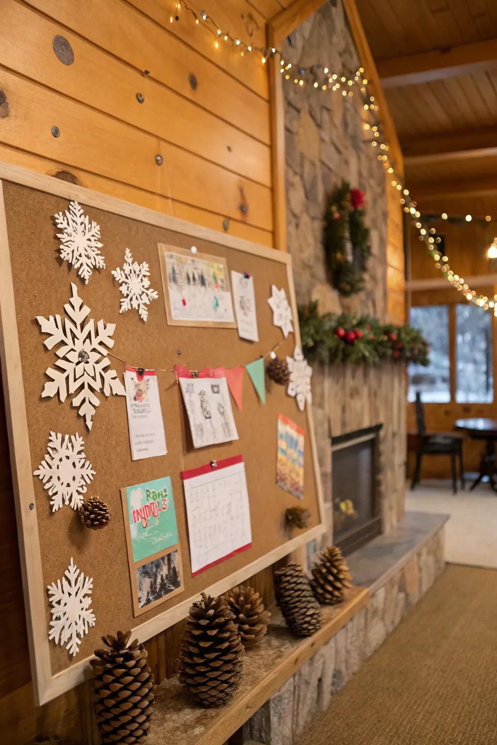 Seasonal touches for a winter-themed board.