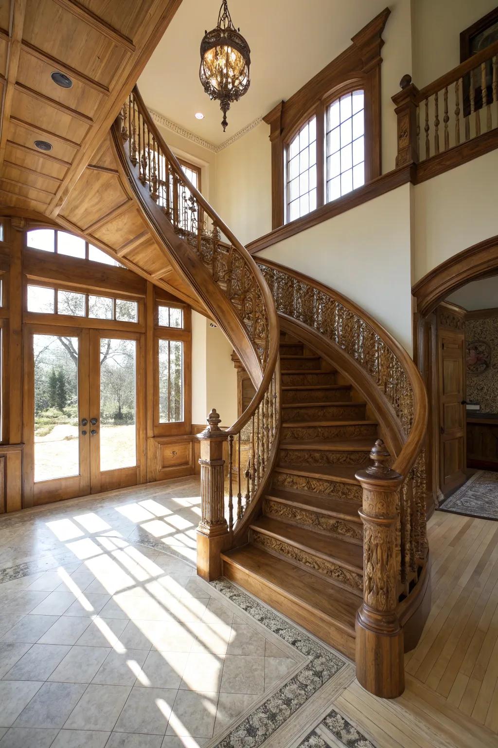 An enthralling helical oak stairwell that adds sophistication and allure.