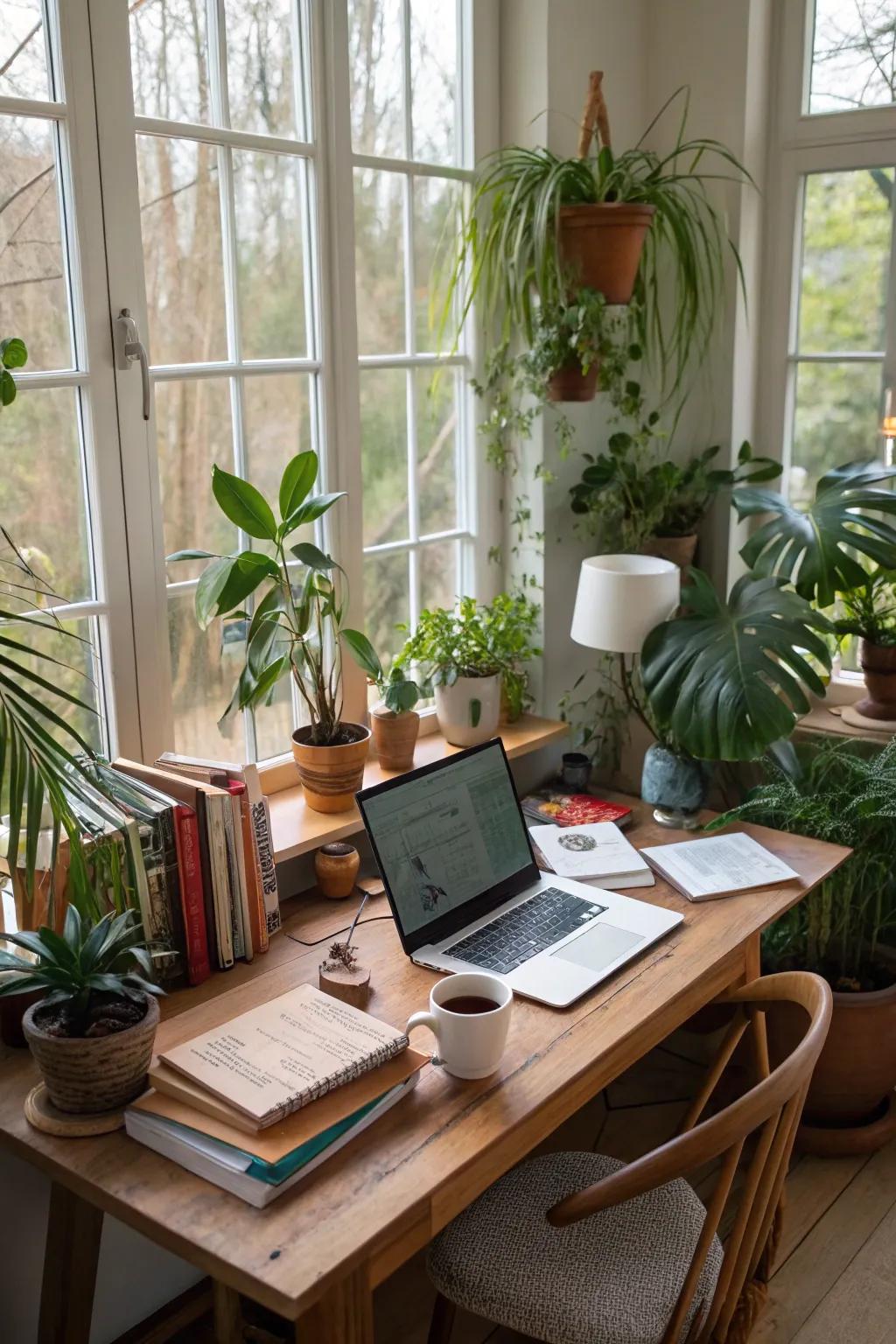 Plants give life and calmness to an office environment.