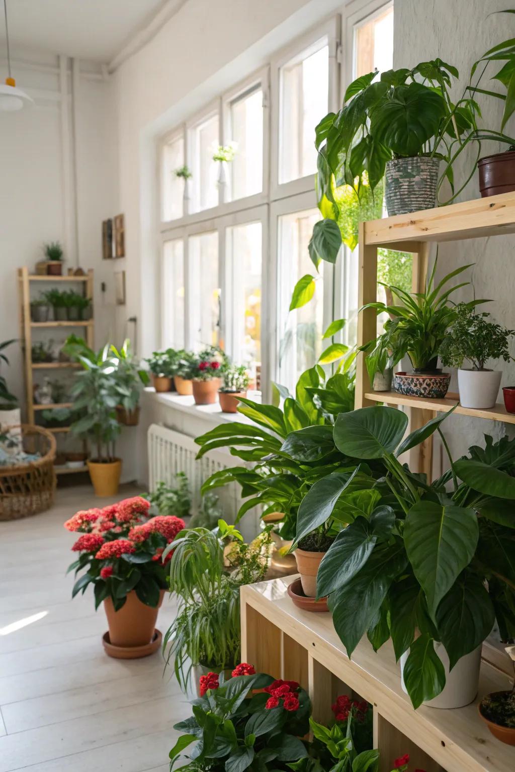 Greenery provides an energizing touch to the room.