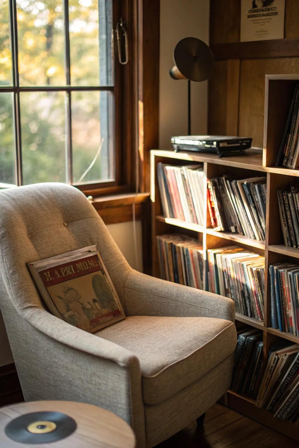 A reading nook offers a peaceful space for unwinding and inspiration.