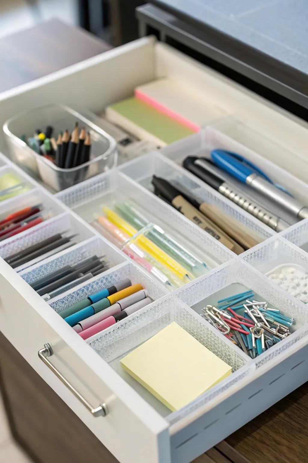An organizer keeps office essentials tidy and accessible.
