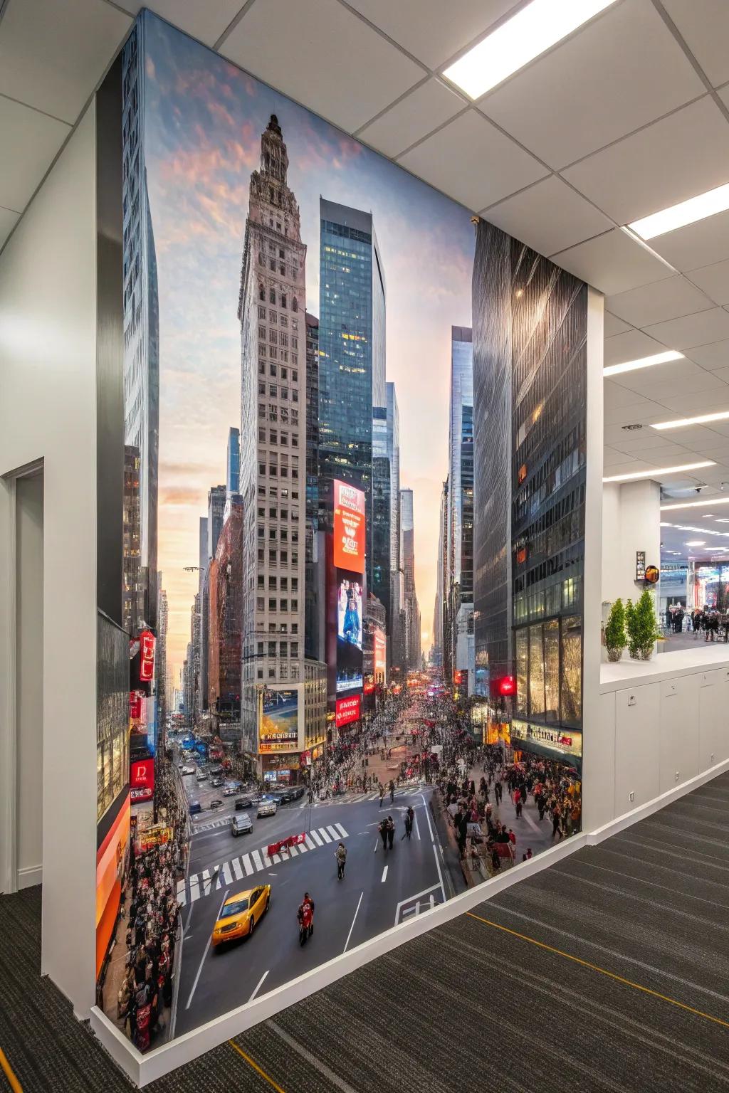 Fill your office with vitality by using an urban cityscape covering.